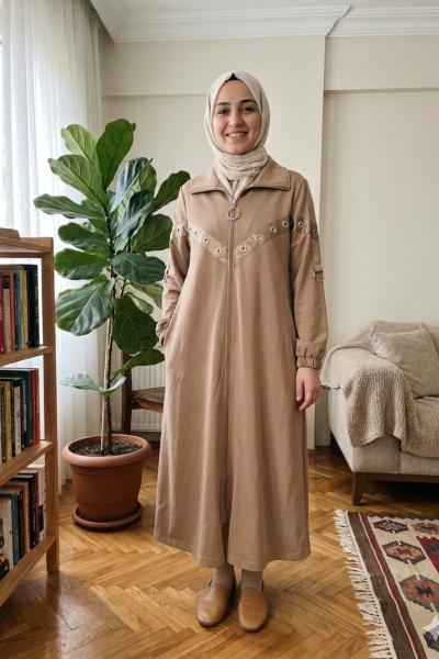 3737 Detaylı İki İplik Ferace - Taba