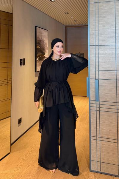 Almina Pantolon Takım Siyah