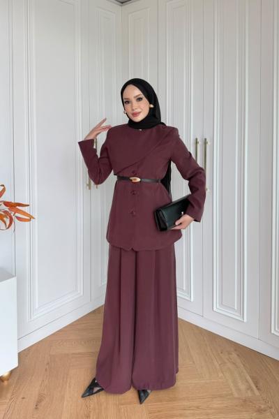 Ayperi Pantolonlu Takım Bordo