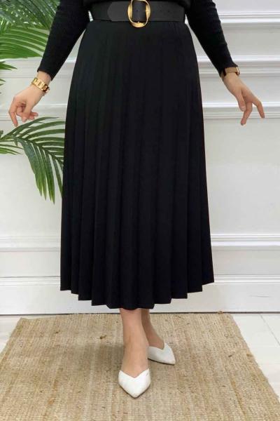 Beli Lastikli Piliseli Etek 3450 Siyah