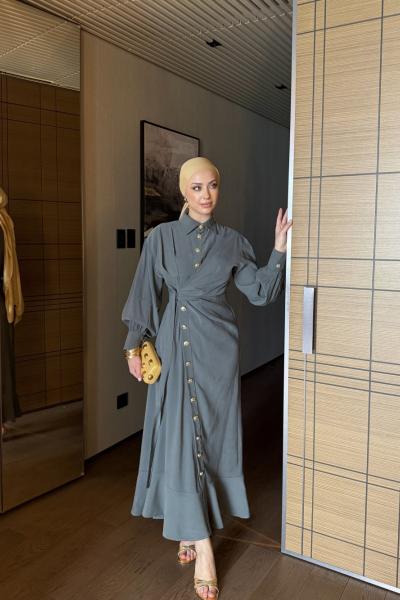 Betül Elbise Mint Gri