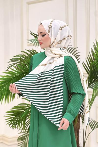 Btk Chain Desen Medine İpeği Şal- Zümrüt