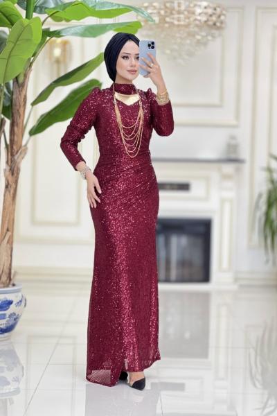 12417 Kolları Tüylü Abiye Elbise Lacivert Modelleri En Uygun Fiyatlarla