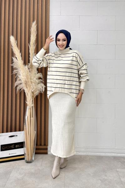BTK SERRA TRİKO ELBİSE 7242-BEYAZ