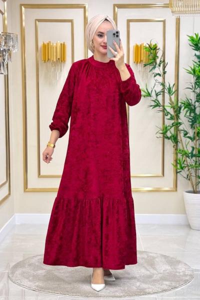 Bukre Kadife Elbise - Bordo