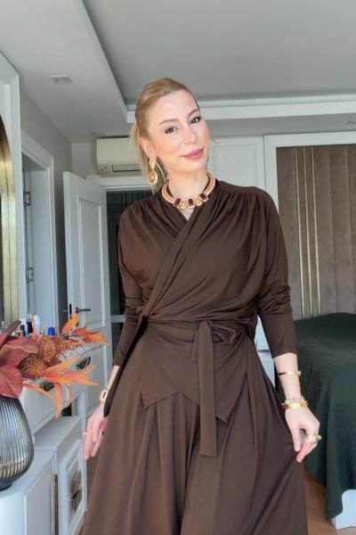 Gülcan Pantolonlu Takım Kahve