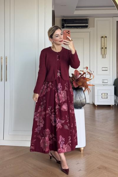 Gülhan Elbise Takım Bordo