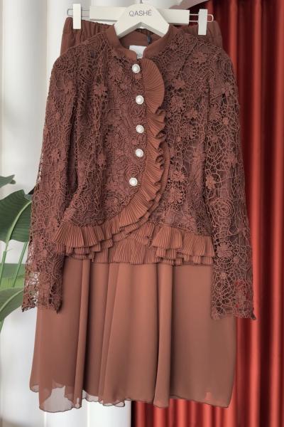 Halime Etekli Takım Kahverengi