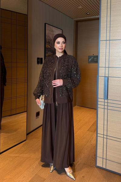 İlkay Kahverengi Pullu Takım