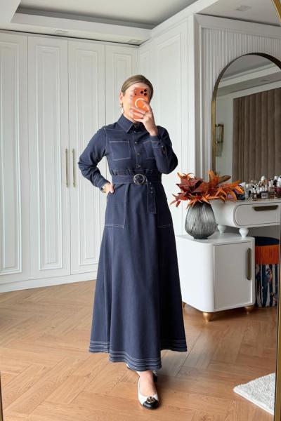 İlke Trenç Elbise Lacivert