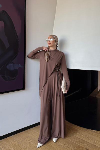 Müjde Pantolonlu Takım Acı Kahve