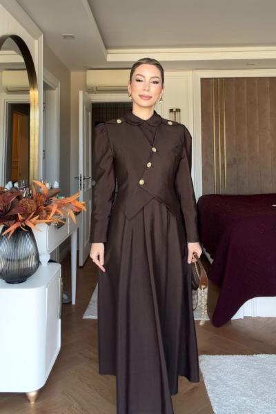 Pelin Elbise Takım Kahverengi