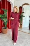 Selen Pantolonlu Takım Bordo