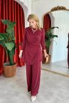 Selen Pantolonlu Takım Bordo
