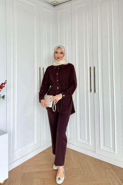 Selen Pantolonlu Takım Mürdüm