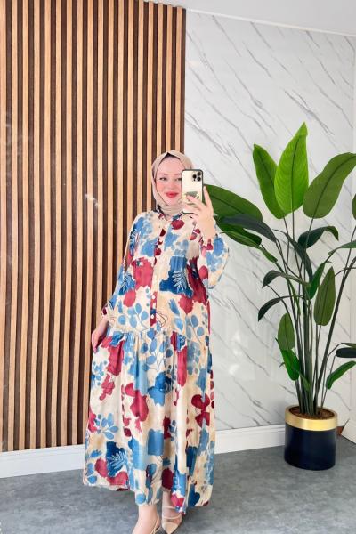 Serçe Pamuklu Viskon Elbise