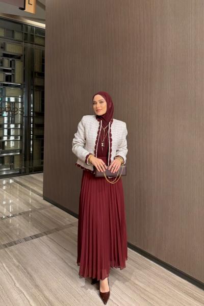 Yakamoz Etekli Takım Bordo