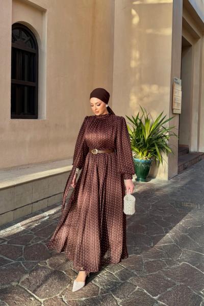 Yaprak Elbise Kahverengi