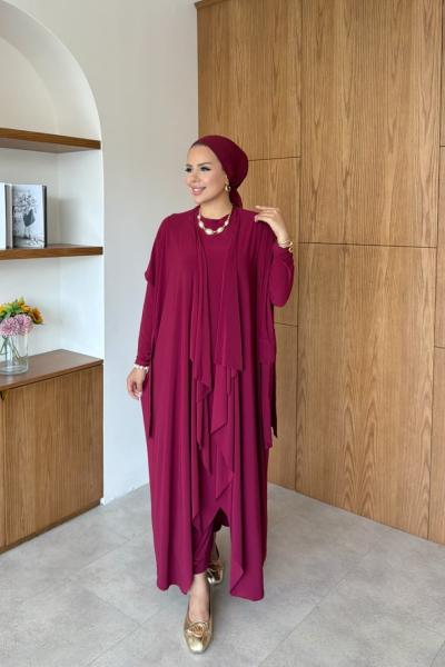 Zarife Üçlü Pantolon Takım Bordo