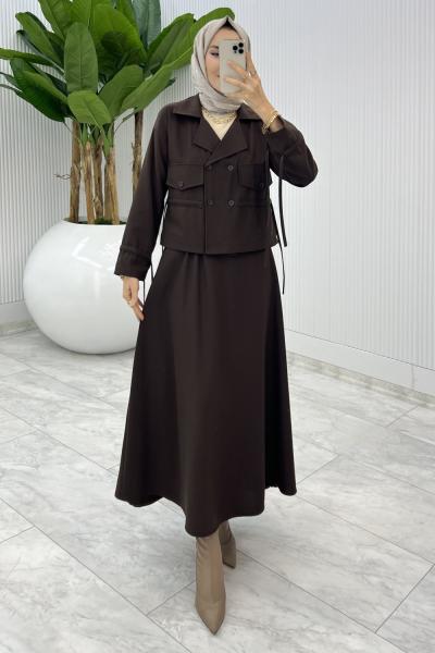 Acı Kahve Delal Etek Takım Tesettür Giyim