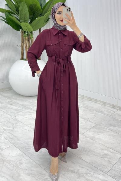 Bordo Ajda Elbise Tesettür Giyim