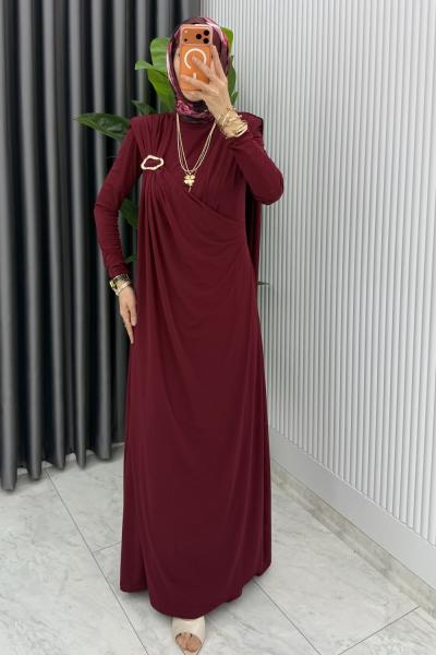 Bordo Alya Tasarım Elbise Tesettür Giyim