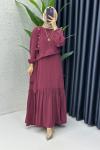 Bordo Aycan Elbise Tesettür Giyim