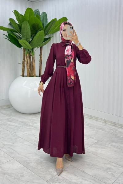Bordo Demet Elbise Tesettür Giyim