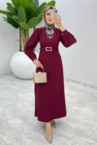 Bordo Kalem Elbise Tesettür Giyim