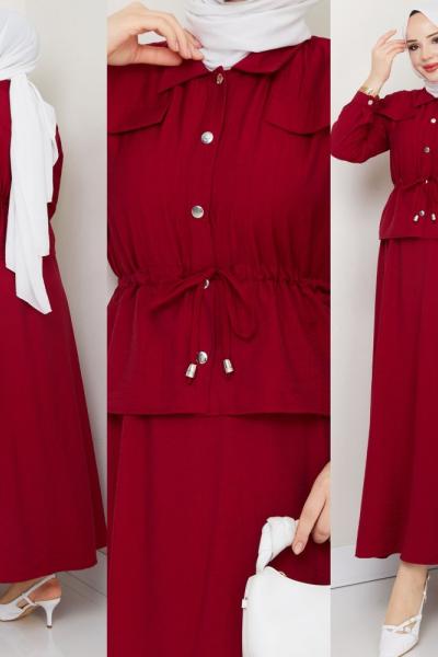 Bordo Moda Etek Takım Tesettür Giyim