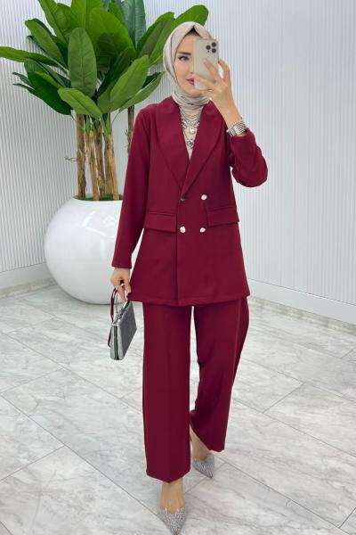 Bordo Moda Ceket Takım Tesettür Giyim