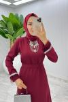 Bordo Mosso Abiye Elbise Tesettür Giyim