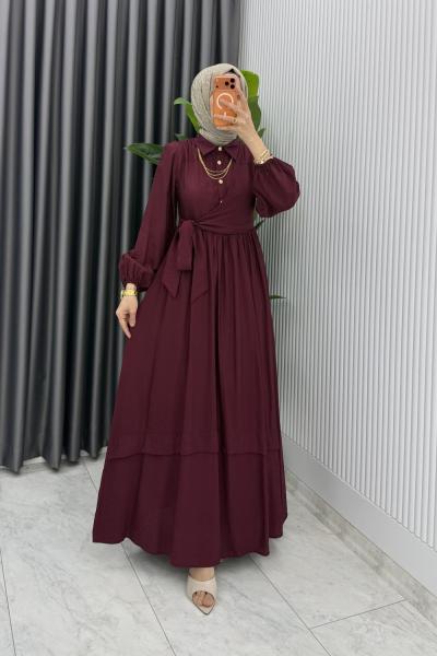 Bordo Nimet Elbise Tesettür Giyim