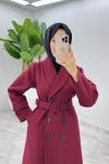 Bordo Premium Kaşe Kaban Tesettür Giyim
