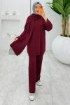 Bordo Premıum Atkılı Triko Takım Tesettür Giyim