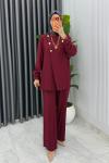 Bordo Premium Kemerli Gözde Takım Tesettür Giyim
