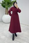 Bordo Premium Kaşe Kaban Tesettür Giyim