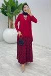 Bordo Su Damlası Etek Takım Tesettür giyim