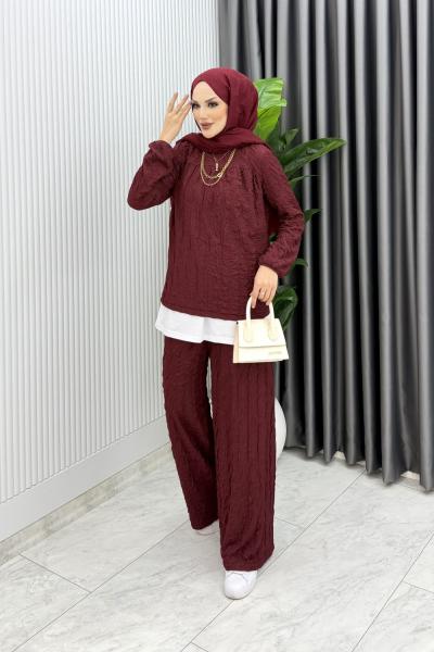 Bordo Zeyzey Takım Tesettür Giyim