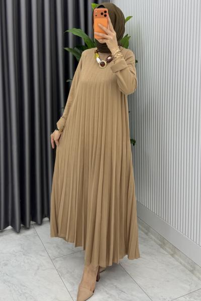 Camel Tuğçe Triko Elbise Tesettür Giyim Premium Seri