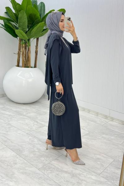 Füme Asimetrik Takım Tesettür Giyim