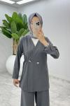 Füme  Güler Pantolonlu Takım Tesettür Giyim