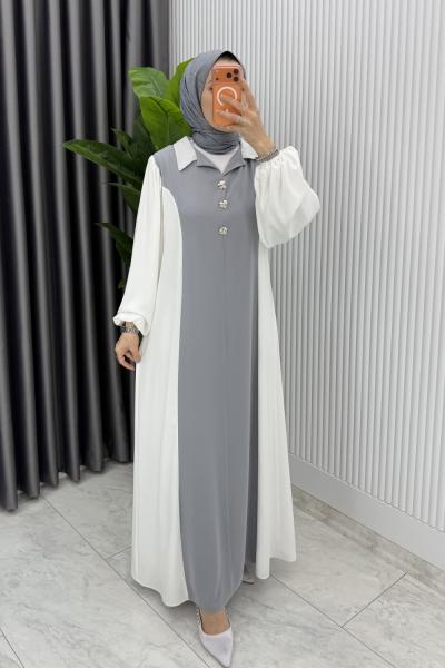 Gri Premıum  Aden ELbise Tesettür Giyim
