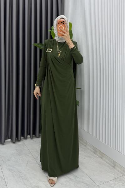 Haki Alya Tasarım Elbise Tesettür Giyim