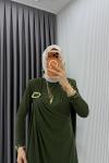 Haki Alya Tasarım Elbise Tesettür Giyim