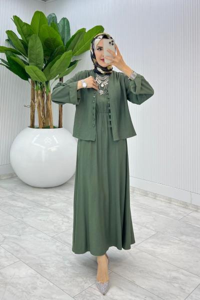 Haki Halime Elbise Takım Tesettür Giyim