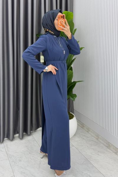 İndigo Kemerli Nalan Tulum Elbise Tesettür Giyim