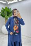İndigo Premium Üçlü Derin Takım Tesettür Giyim