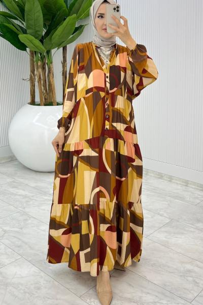 Kahve Aşikar Elbise Tesettür Giyim