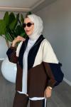 Kahve Başak Takım Genç Kadın Fermuarlı Spor Premium Seri Modal Kumaş Tesettür Giyim